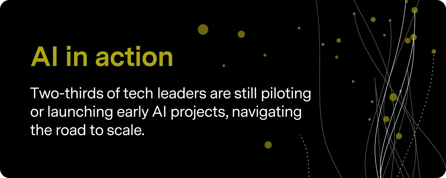 AI in action: Two-thirds of tech leaders are still piloting or launching early AI projects, navigating the road to scale. 